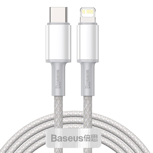USB-C kábel a Lightning Baseushoz, nagy sűrűségű fonott, 20 W, PD, 2 m (fehér)