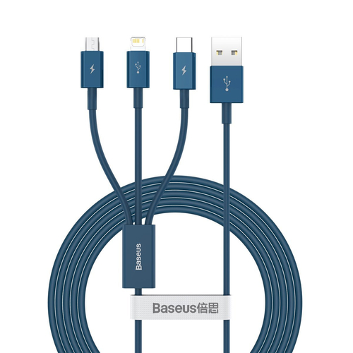 Baseus Superior Series 3 az 1-ben USB-kábel, USB-Micro USB / USB-C / Lightning, 3,5 A, 1,2 m (kék)