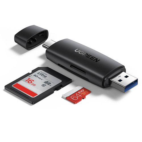UGREEN CM304 USB + USB-C adapter SD + microSD kártyaolvasó (fekete)