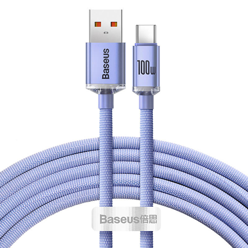 USB-kábel a USB-C Baseus Crystal Shine, 100W, 2m (ibolya)