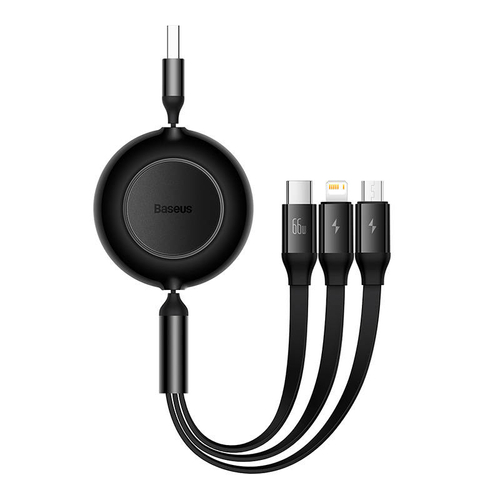Baseus Bright Mirror 3, 3 az 1-ben Mikro USB / Lightning / USB-C kábel, 66W / 2A, 1.1 m (fekete)