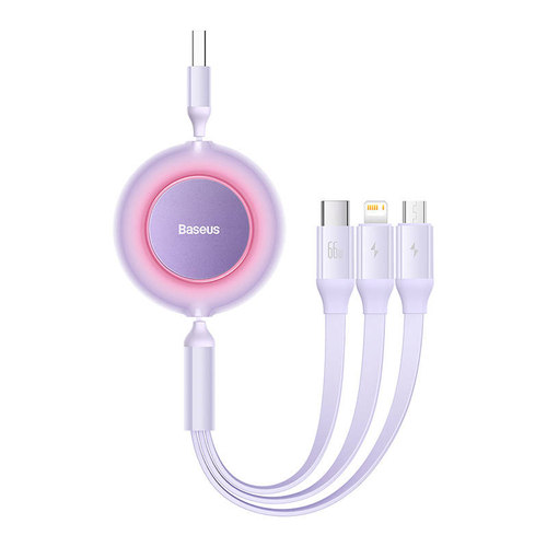 Baseus Bright Mirror 3, 3 az 1-ben Mikro USB / Lightning / USB-C kábel, 66W / 2A, 1.1 m (lila)