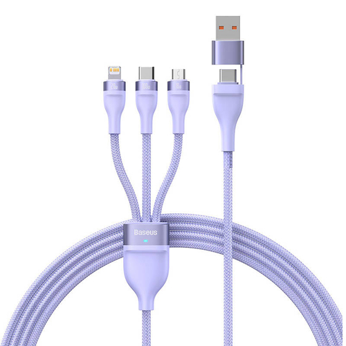 Baseus Flash Series 2, 3 az 1-ben USB kábel, USB-C / micro USB / Lightning, 100W, 1.5m (lila)