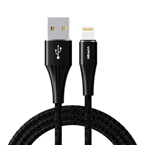 USB Lightning kábel Vipfan A01, 3A, 1,2m, fonott (fekete).