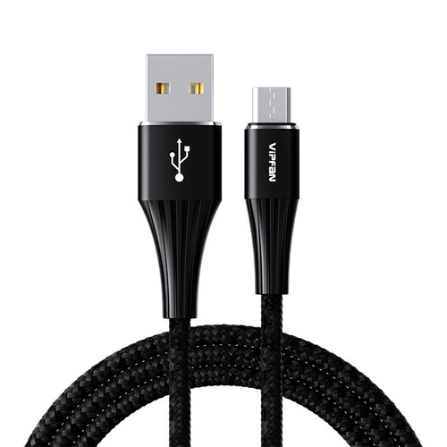 USB-Micro USB kábel Vipfan A01, 3A, 1,2m, fonott (fekete)