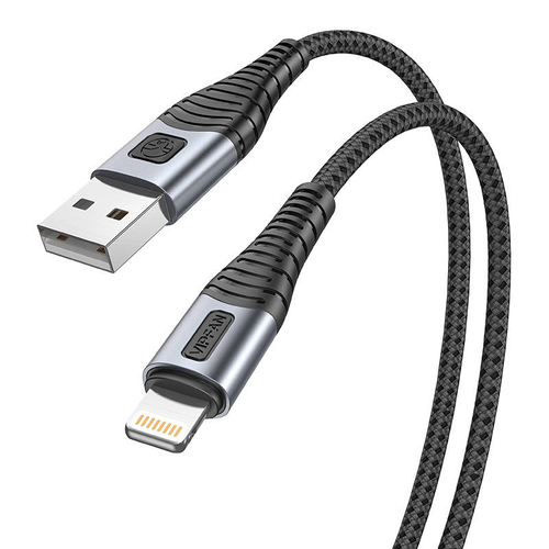 USB Lightning kábel Vipfan X10, 3A, 1,2m, fonott (fekete).