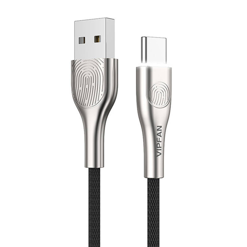 USB és USB-C kábel Vipfan Fingerprint Touch Z04, 3A, 1.2m (fekete)