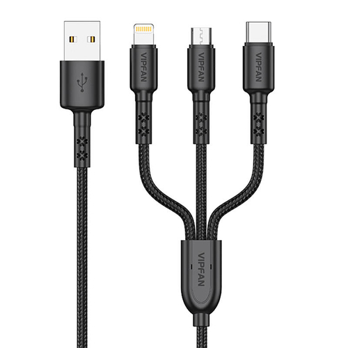 USB kábel Vipfan X02 3in1 USB-C / Lightning / Micro 3.5A 1.5m (fekete)