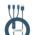 Kép 1/10 - Baseus Superior Series 3 az 1-ben USB-kábel, USB-Micro USB / USB-C / Lightning, 3,5 A, 1,2 m (kék)