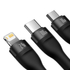 Kép 3/8 - Baseus Flash Series 3 az 1-ben USB-kábel, USB-C + micro USB + Lightning, 100W, 1.2m (fekete)