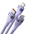 Kép 2/5 - Baseus Flash Series 2, 3 az 1-ben USB kábel, USB-C / Micro USB / Lightning, 100W, 1.2m (lila)