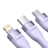 Kép 3/5 - Baseus Flash Series 2, 3 az 1-ben USB kábel, USB-C / Micro USB / Lightning, 100W, 1.2m (lila)