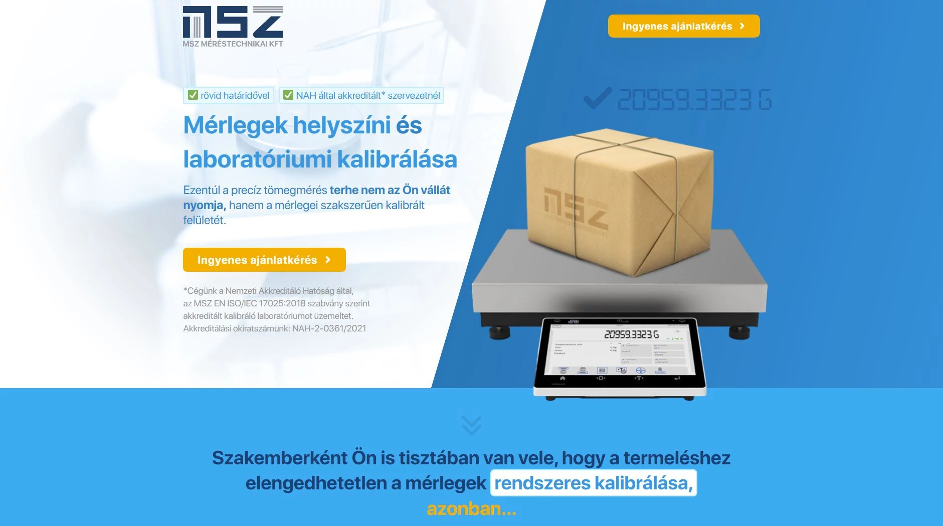 Akkreditált mérleg kalibrálás